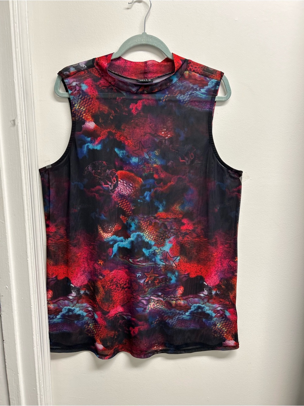 Torrid Sleeveless celestial Print mesh sheer Tank Top - Red & Blue
